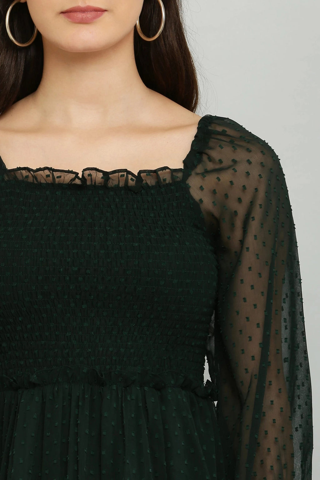 Women's Elegant Georgette Midi Dress - Chic & Comfortable (Green)