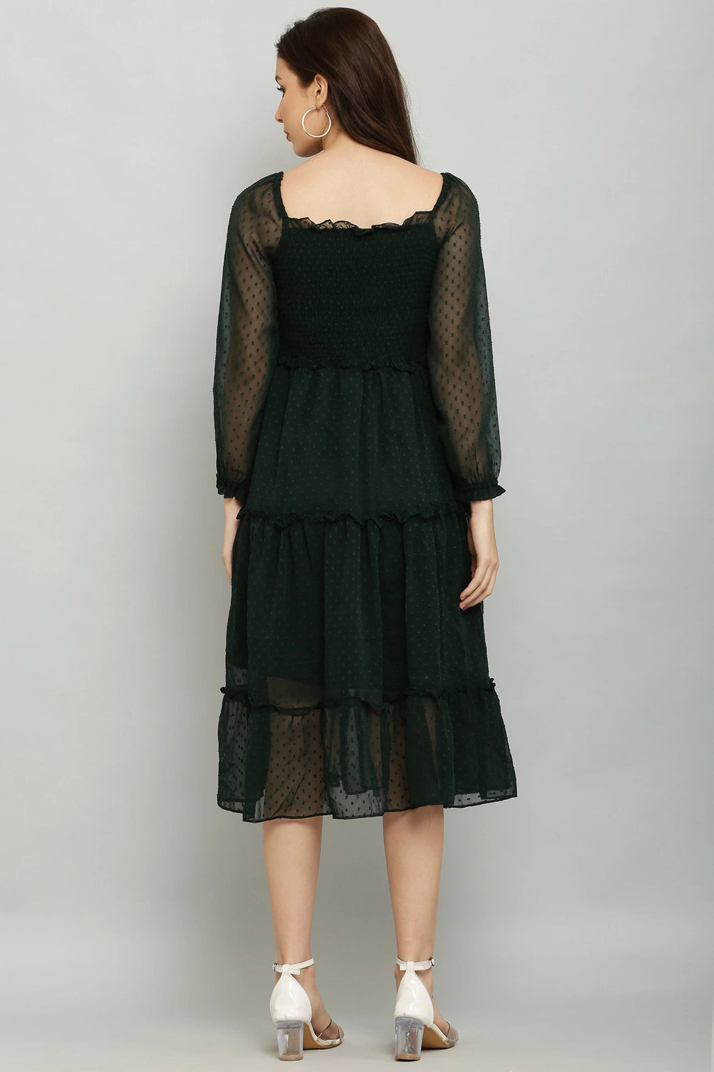 Women's Elegant Georgette Midi Dress - Chic & Comfortable (Green)