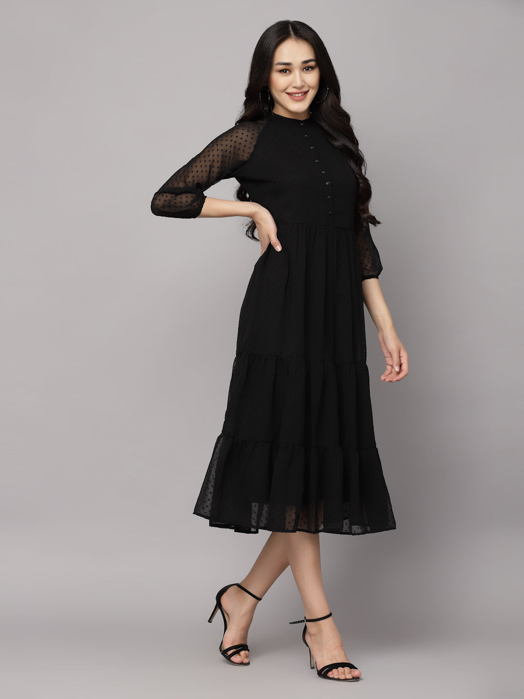 Elevate Your Style with MANITRA's Chic Fit and Flare White Dress (Black)