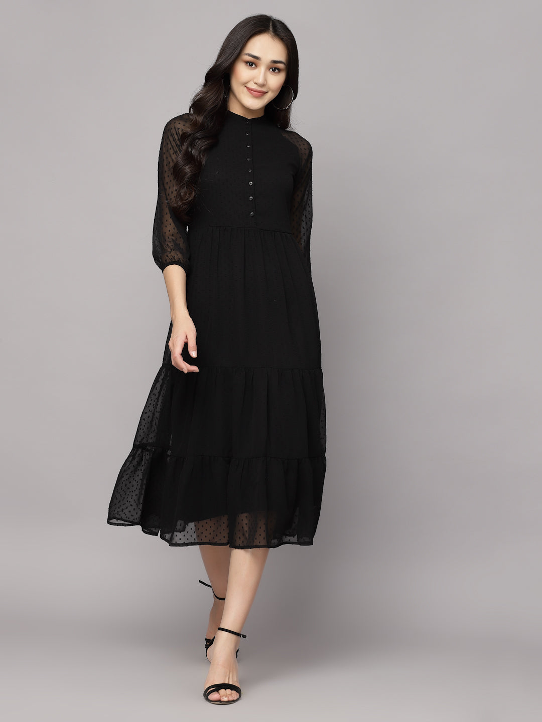 Elevate Your Style with MANITRA's Chic Fit and Flare White Dress (Black)
