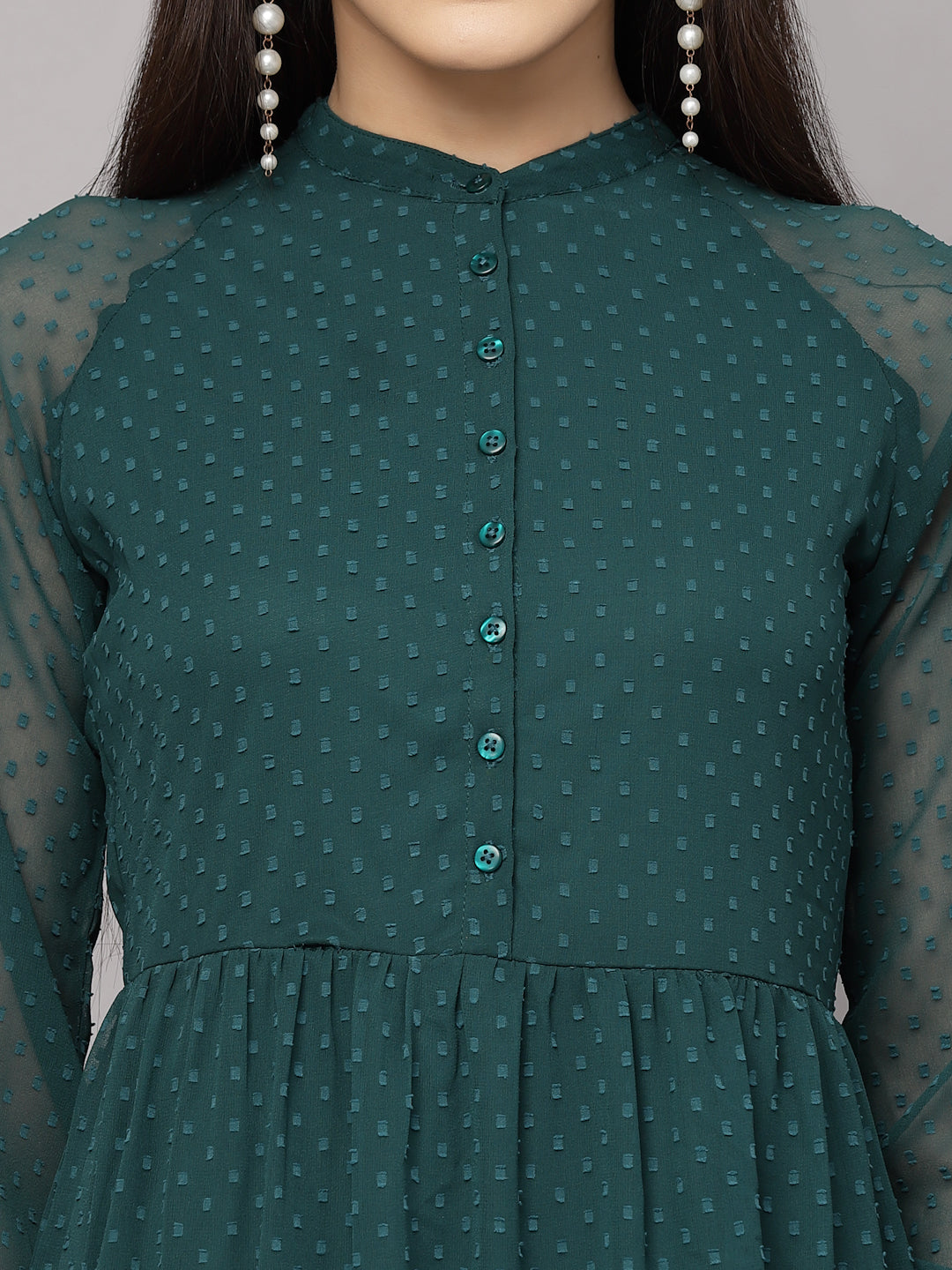Elevate Your Style with MANITRA's Chic Fit and Flare White Dress (Green)