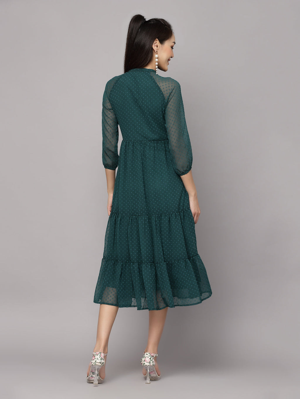 Elevate Your Style with MANITRA's Chic Fit and Flare White Dress (Green)
