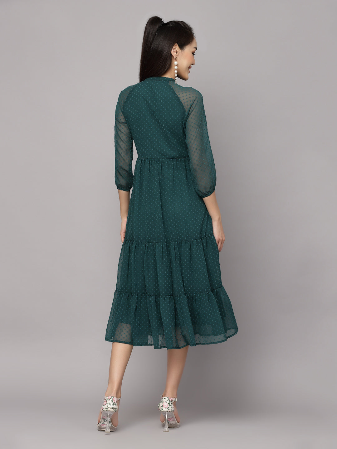 Elevate Your Style with MANITRA's Chic Fit and Flare White Dress (Green)