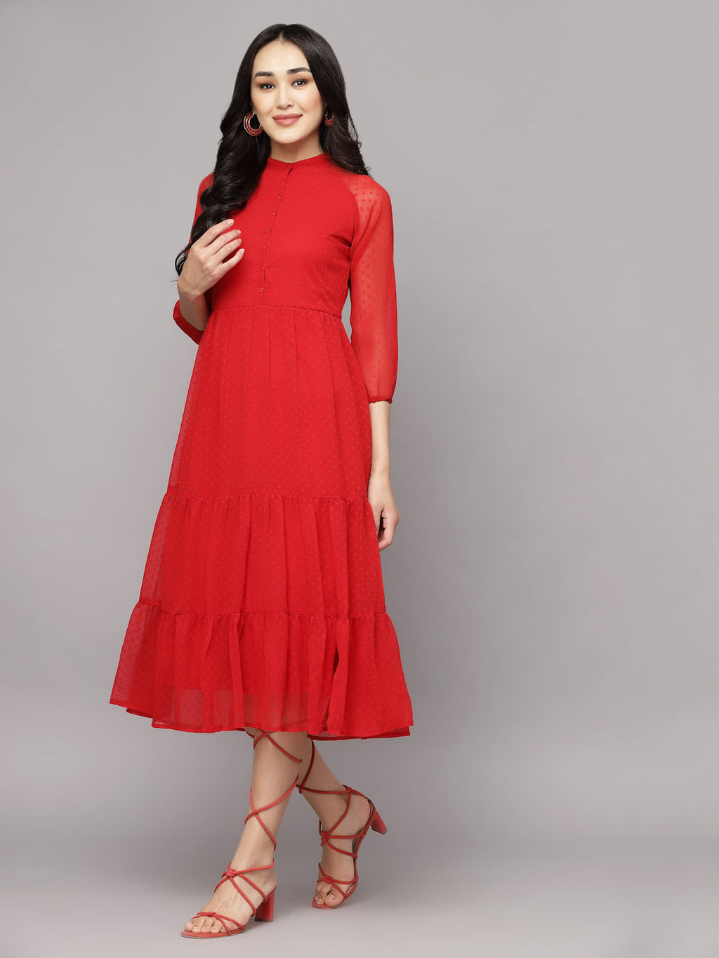 Elevate Your Style with MANITRA's Chic Fit and Flare White Dress (Red)