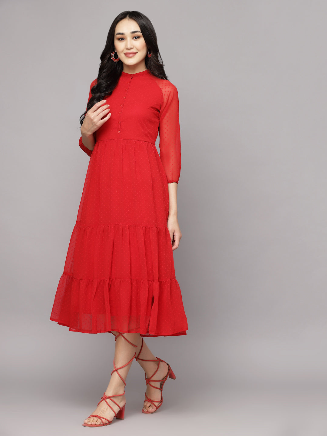 Elevate Your Style with MANITRA's Chic Fit and Flare White Dress (Red)