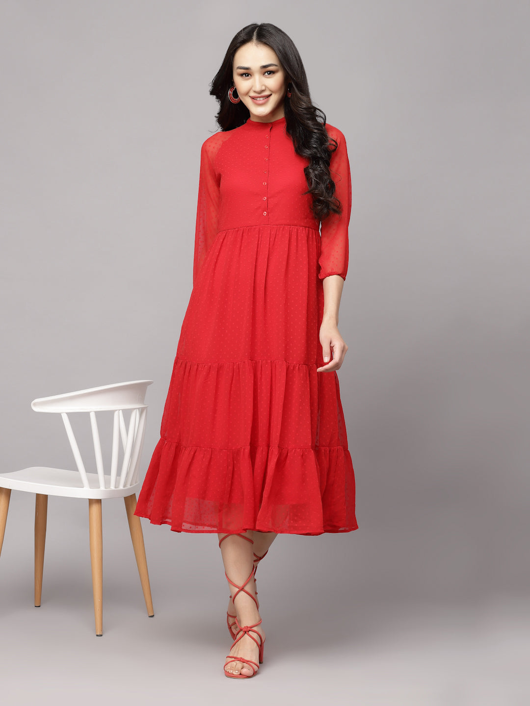 Elevate Your Style with MANITRA's Chic Fit and Flare White Dress (Red)