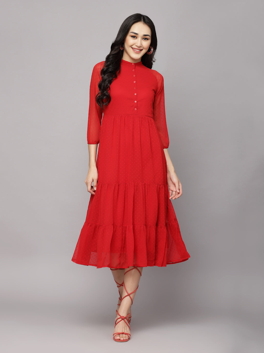Elevate Your Style with MANITRA's Chic Fit and Flare White Dress (Red)