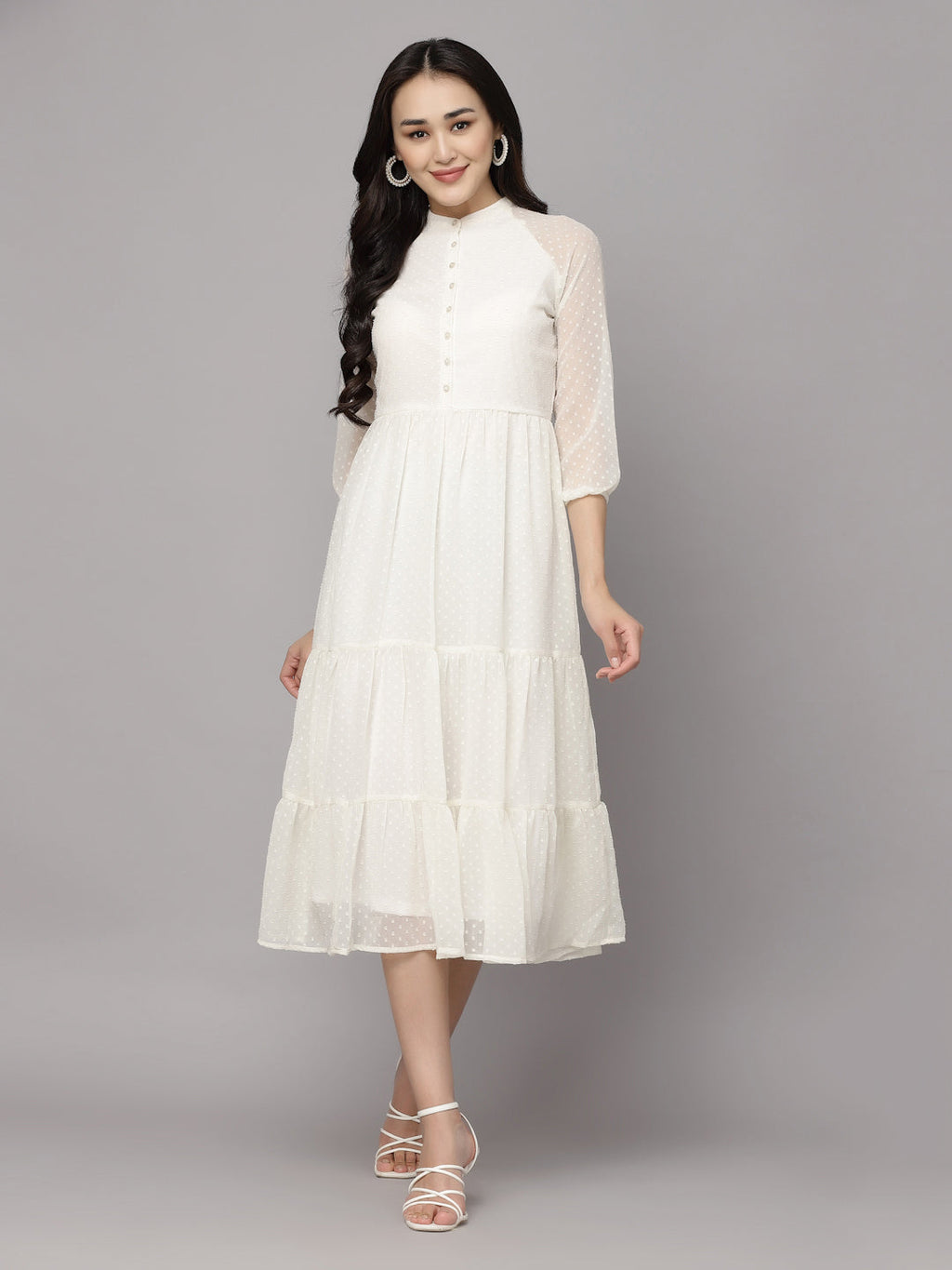 Elevate Your Style with MANITRA's Chic Fit and Flare White Dress (White)