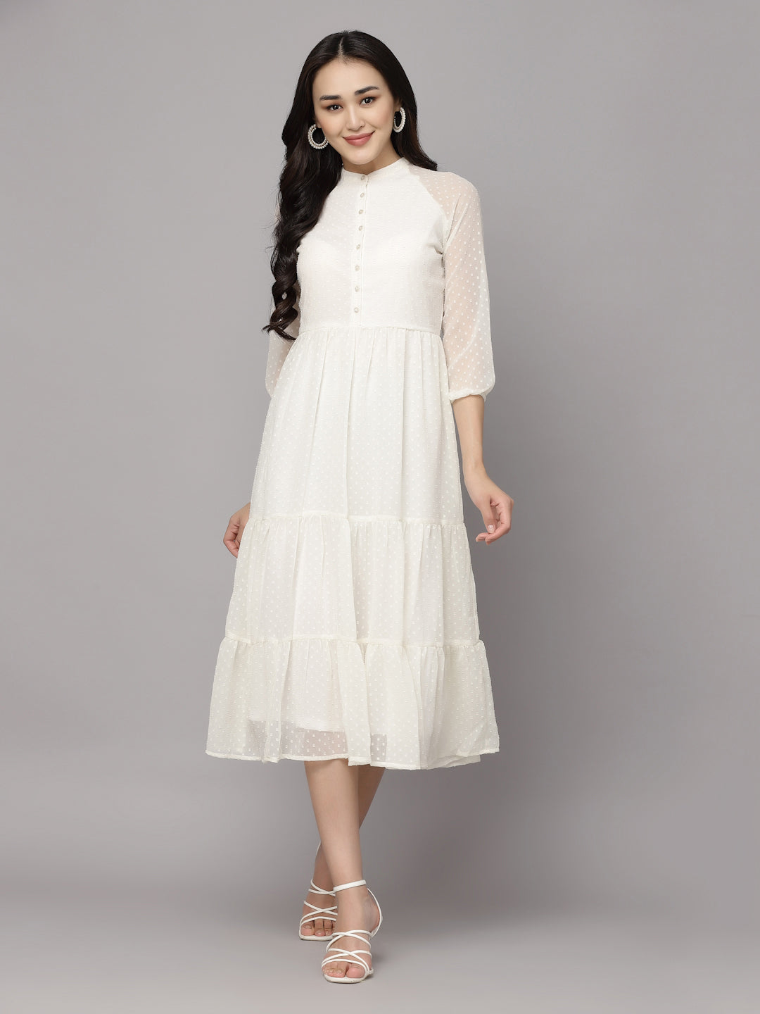 Elevate Your Style with MANITRA's Chic Fit and Flare White Dress (White)