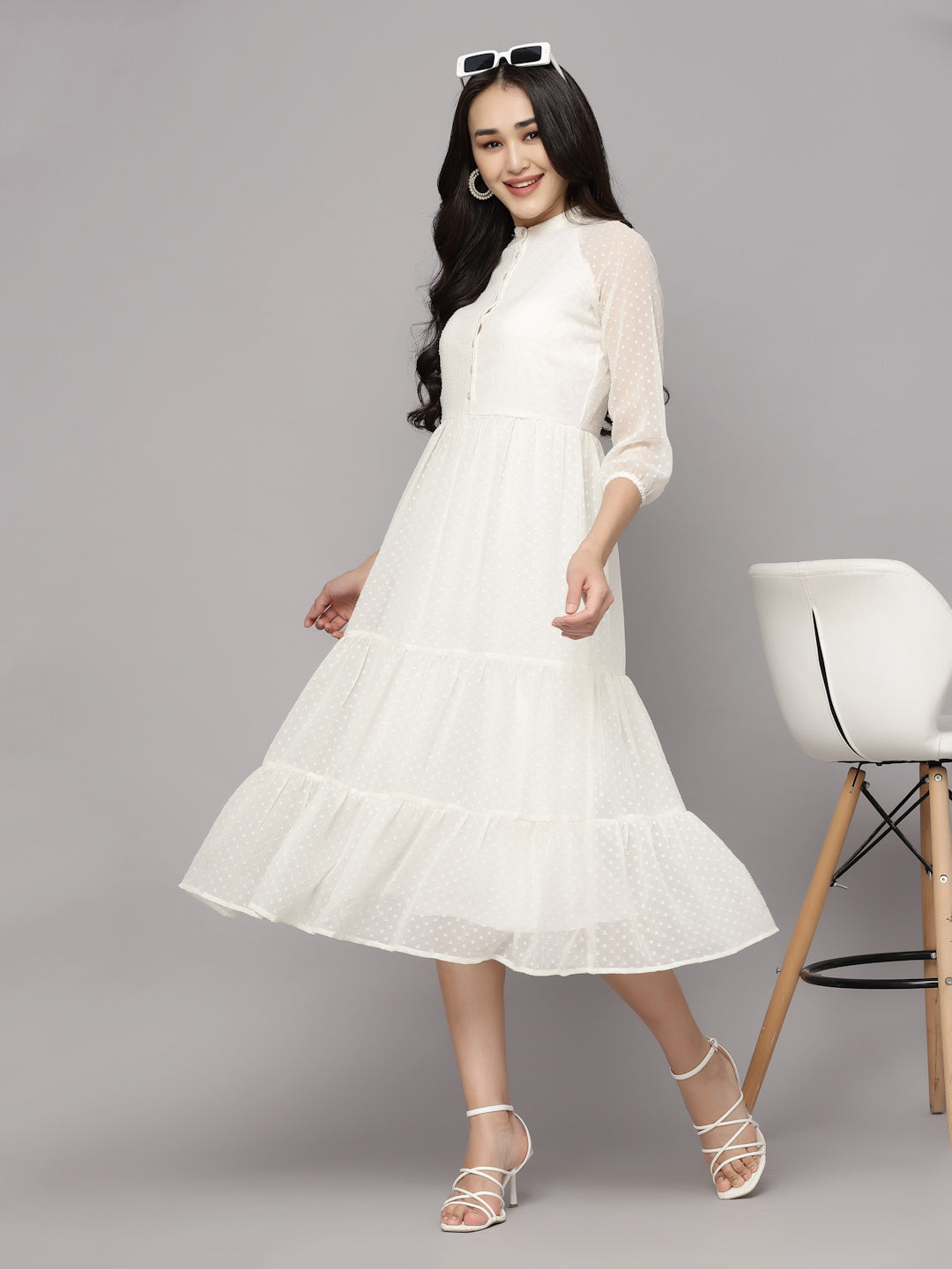 Elevate Your Style with MANITRA's Chic Fit and Flare White Dress (White)