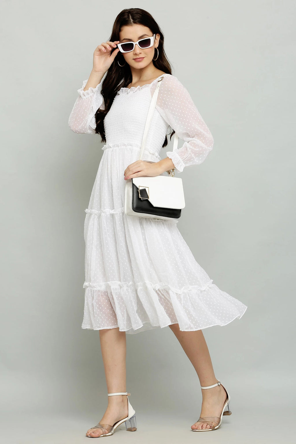 Women's Elegant Georgette Midi Dress - Chic & Comfortable