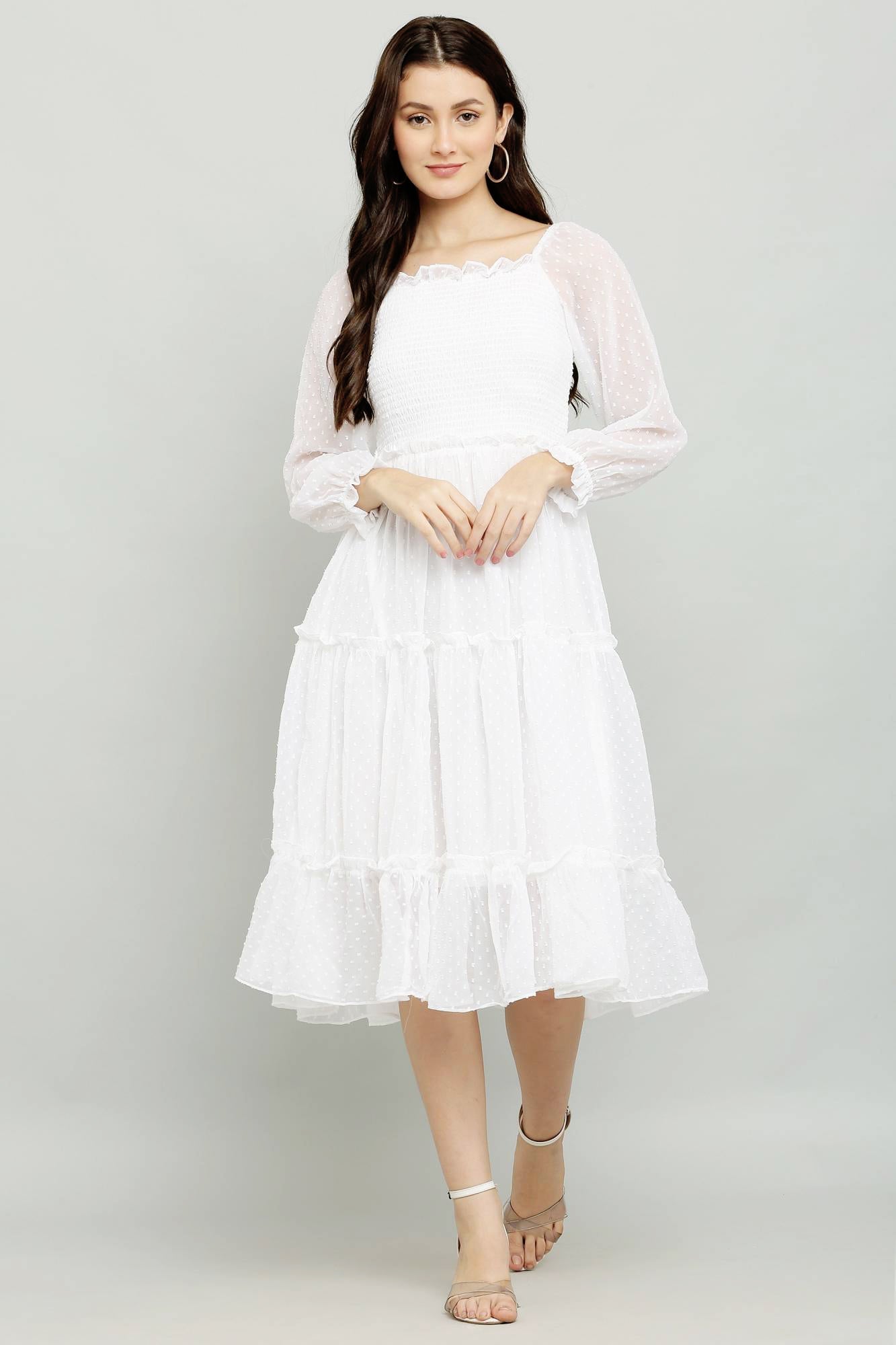 Women's Elegant Georgette Midi Dress - Chic & Comfortable