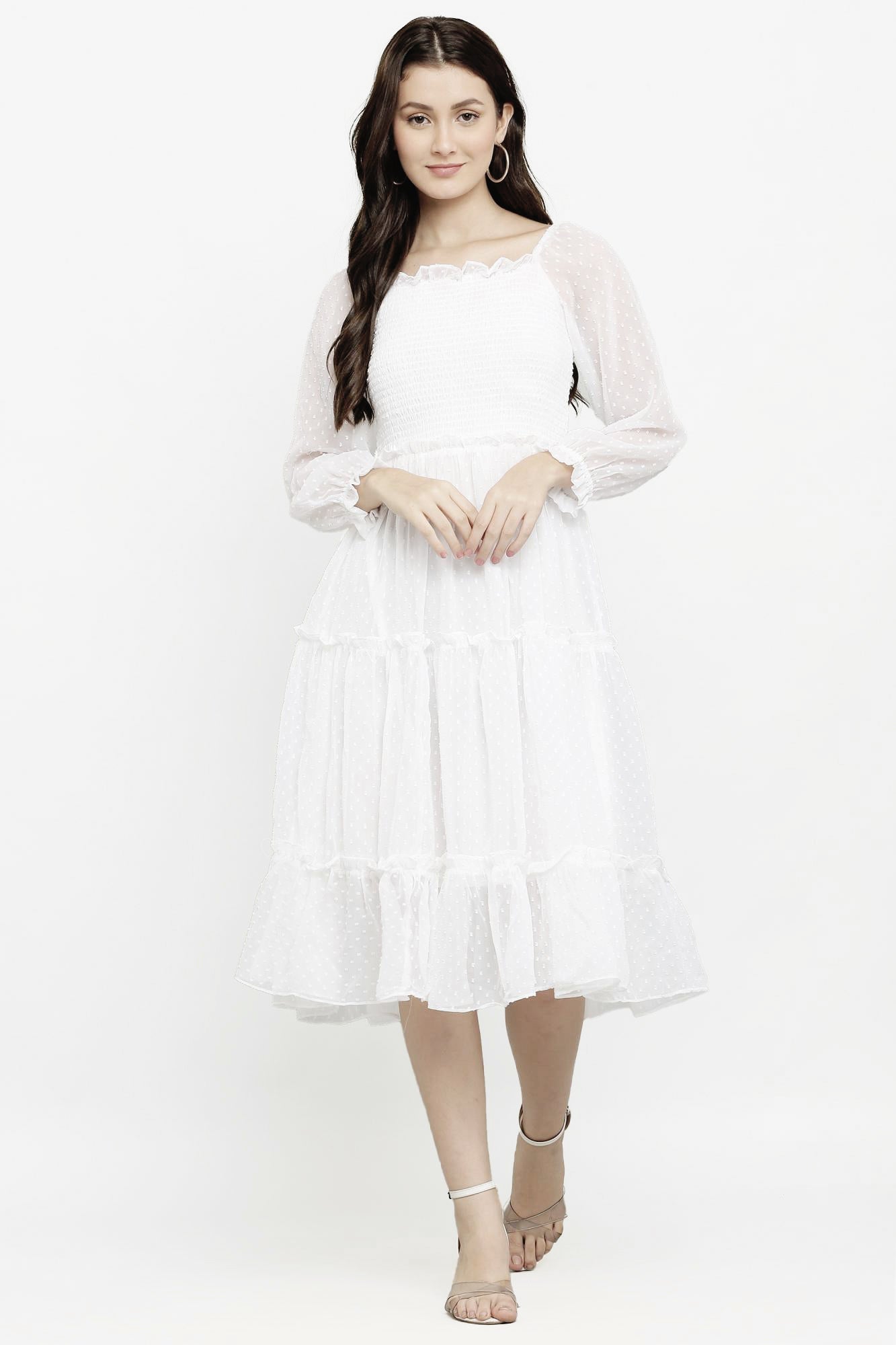 Women's Elegant Georgette Midi Dress - Chic & Comfortable