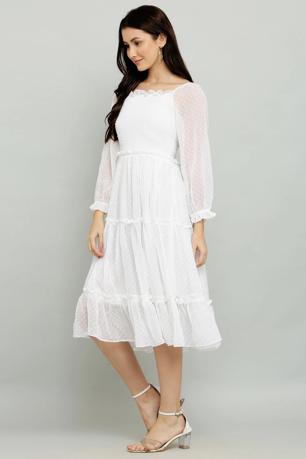 Women's Elegant Georgette Midi Dress - Chic & Comfortable