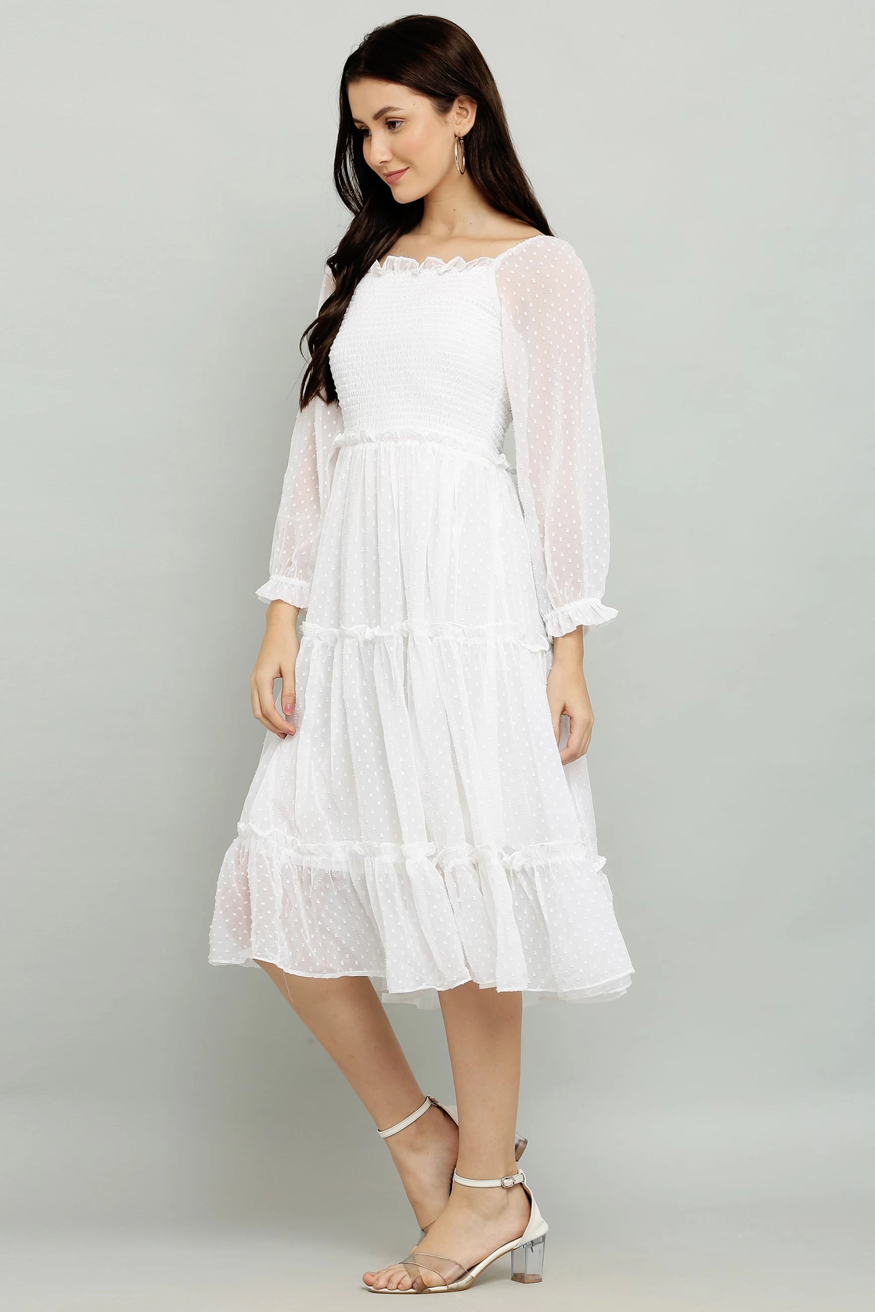 Women's Elegant Georgette Midi Dress - Chic & Comfortable