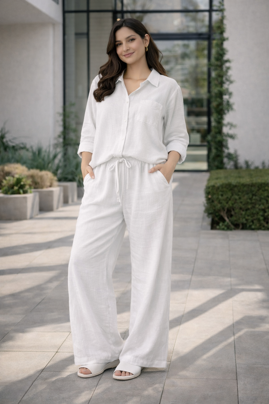 White Solid Cotton Rayon Crepe Co-Ord Set | Shirt & Pant Set | Casual & Office Wear