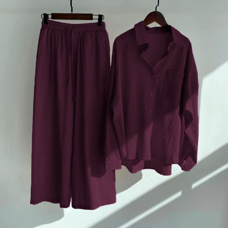 Wine Solid Cotton Rayon Crepe Co-Ord Set | Shirt & Pant Set | Casual & Office Wear