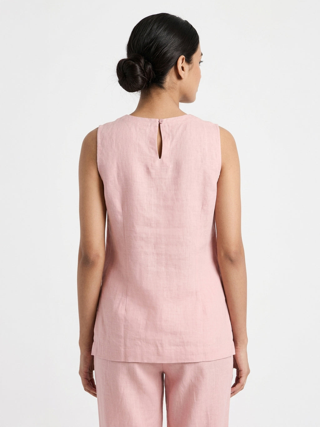 Manitra Blush Pink Linen Tunic Co-Ord Set | Keyhole Back | Office & Brunch Wear