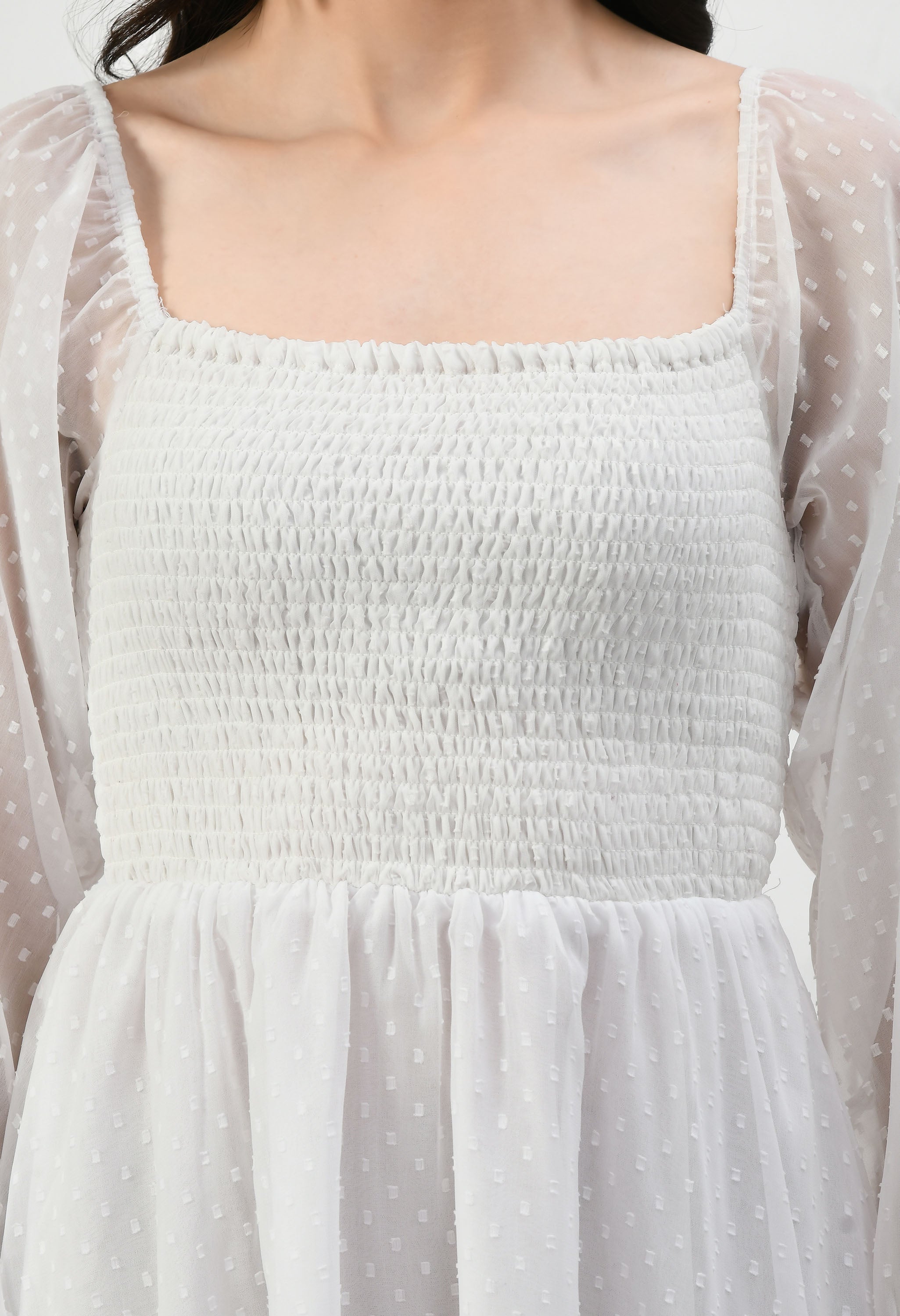 Knee Length CUNSAYI BUTA Dress, Casual WEAR, Fancy Gorgeous Looking Dress (White)