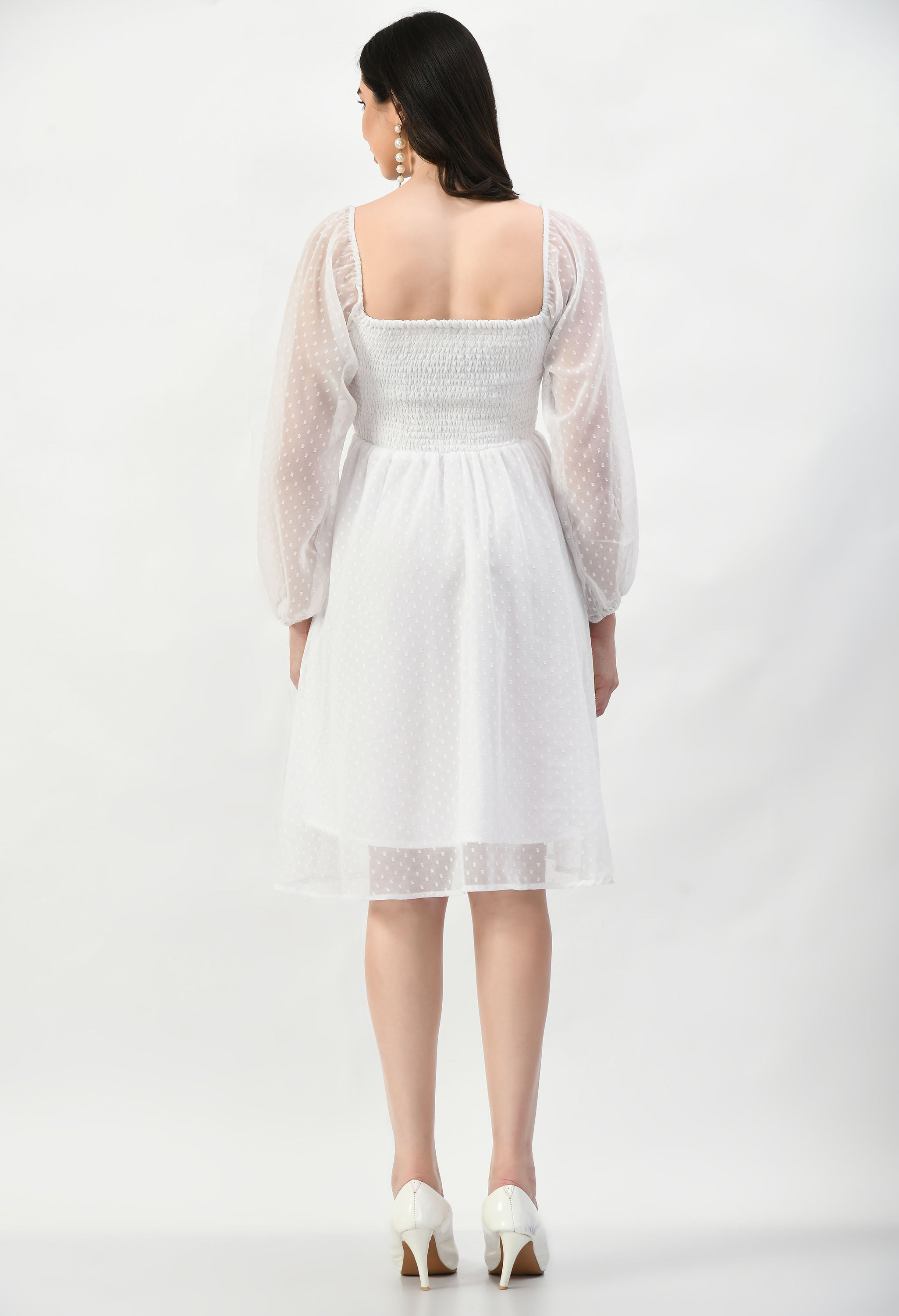Knee Length CUNSAYI BUTA Dress, Casual WEAR, Fancy Gorgeous Looking Dress (White)