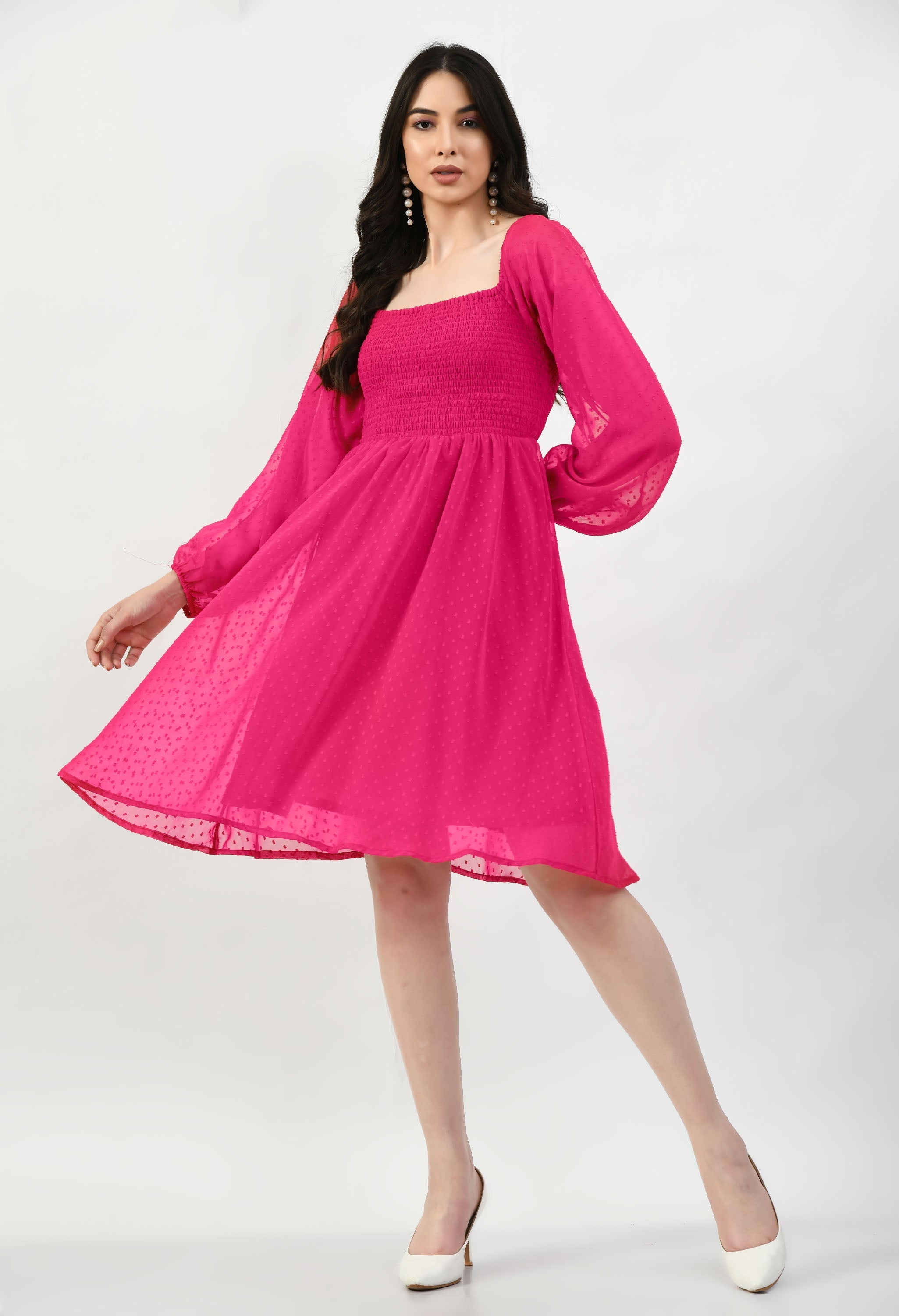 Knee Length CUNSAYI BUTA Dress, Casual WEAR, Fancy Gorgeous Looking Dress (Pink)