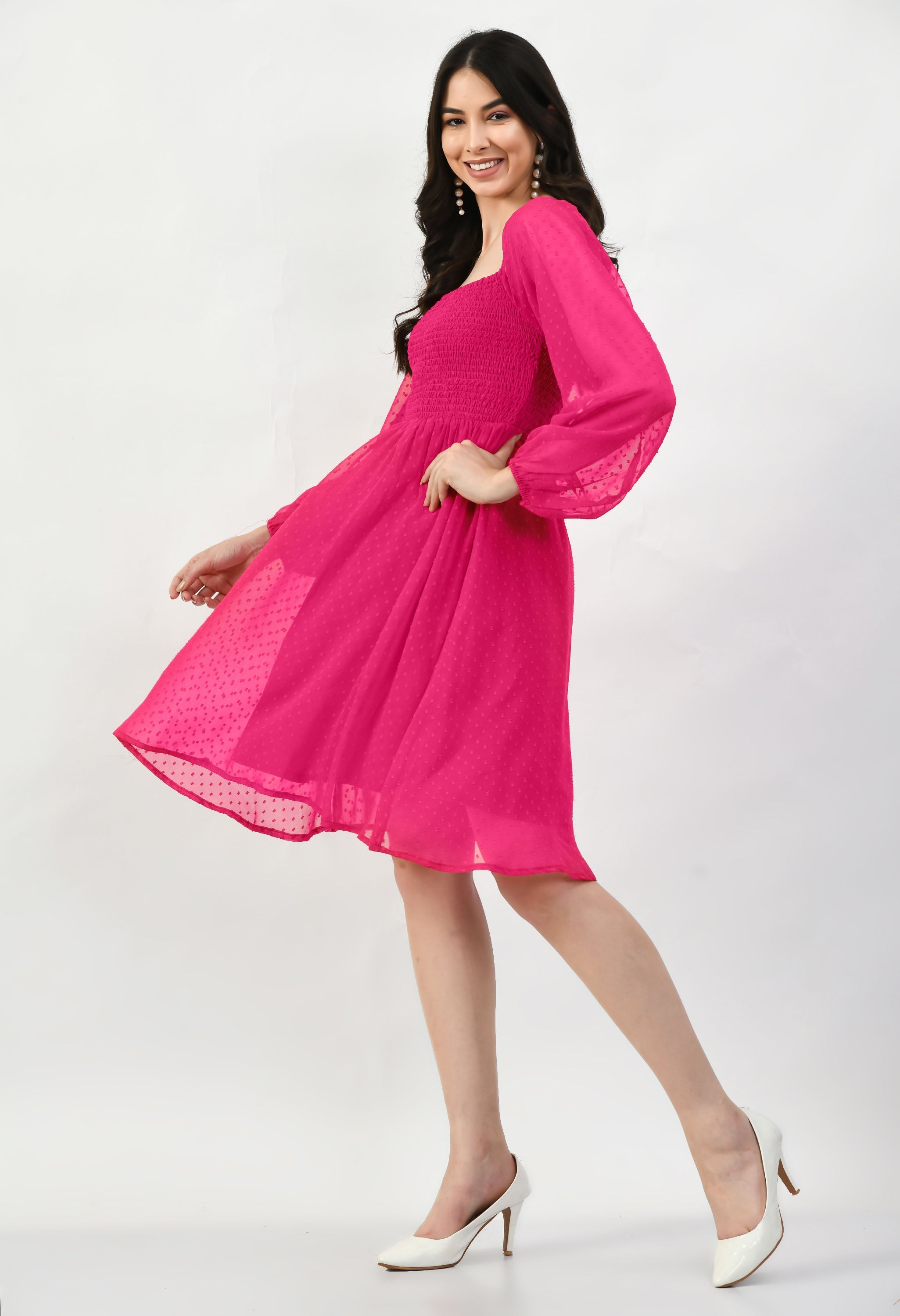 Knee Length CUNSAYI BUTA Dress, Casual WEAR, Fancy Gorgeous Looking Dress (Pink)