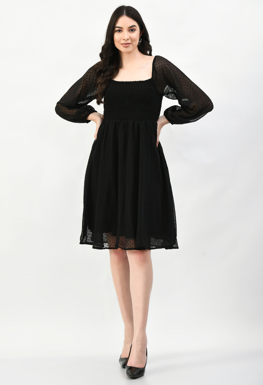 Knee Length CUNSAYI BUTA Dress, Casual WEAR, Fancy Gorgeous Looking Dress (Black)