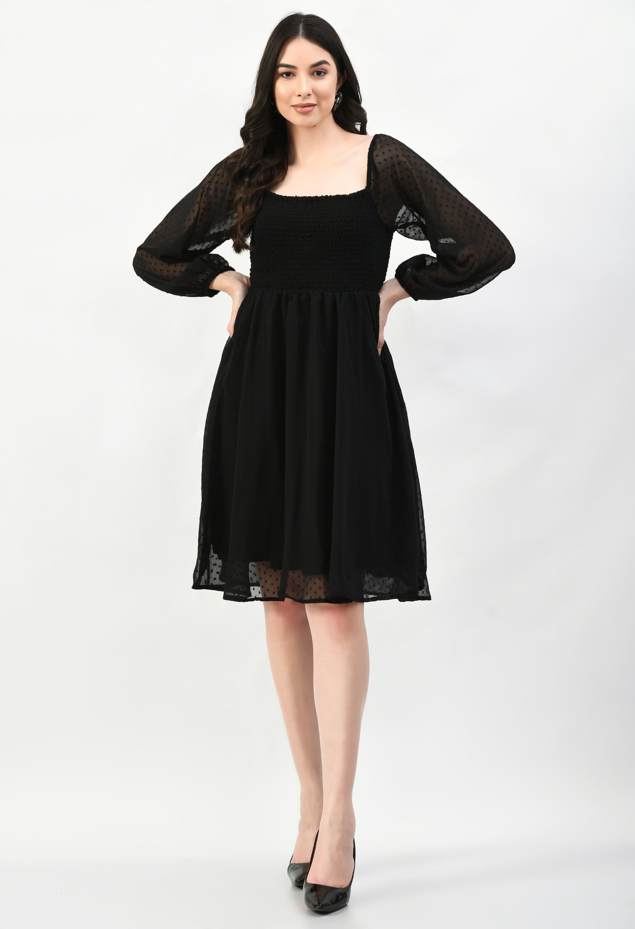 Knee Length CUNSAYI BUTA Dress, Casual WEAR, Fancy Gorgeous Looking Dress (Black)