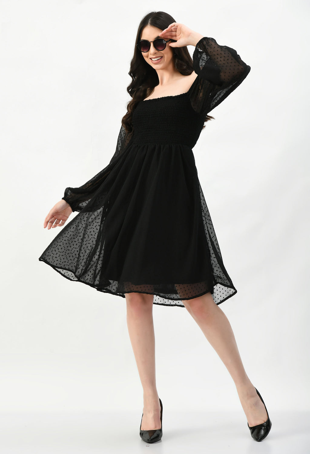 Knee Length CUNSAYI BUTA Dress, Casual WEAR, Fancy Gorgeous Looking Dress (Black)