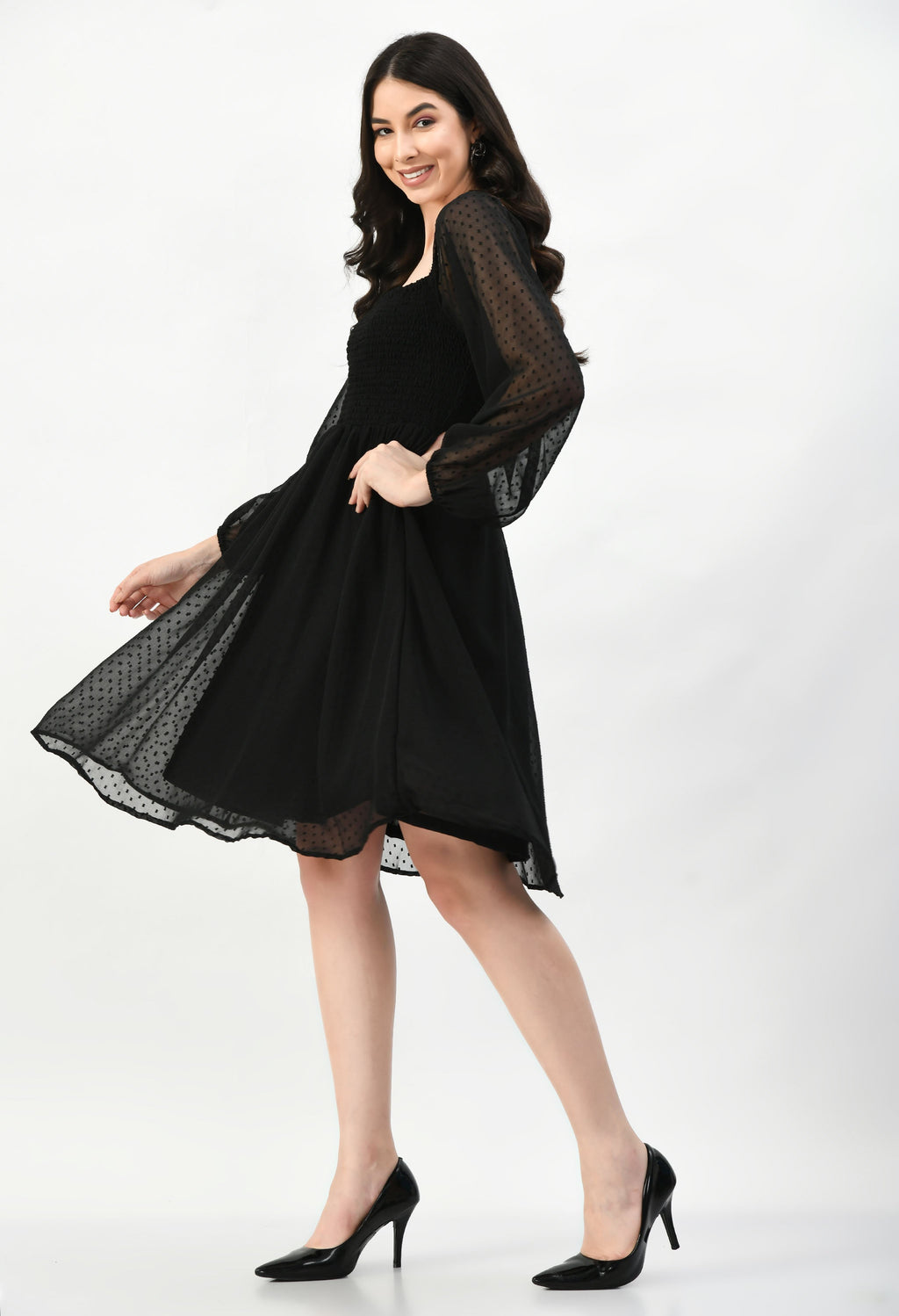 Knee Length CUNSAYI BUTA Dress, Casual WEAR, Fancy Gorgeous Looking Dress (Black)